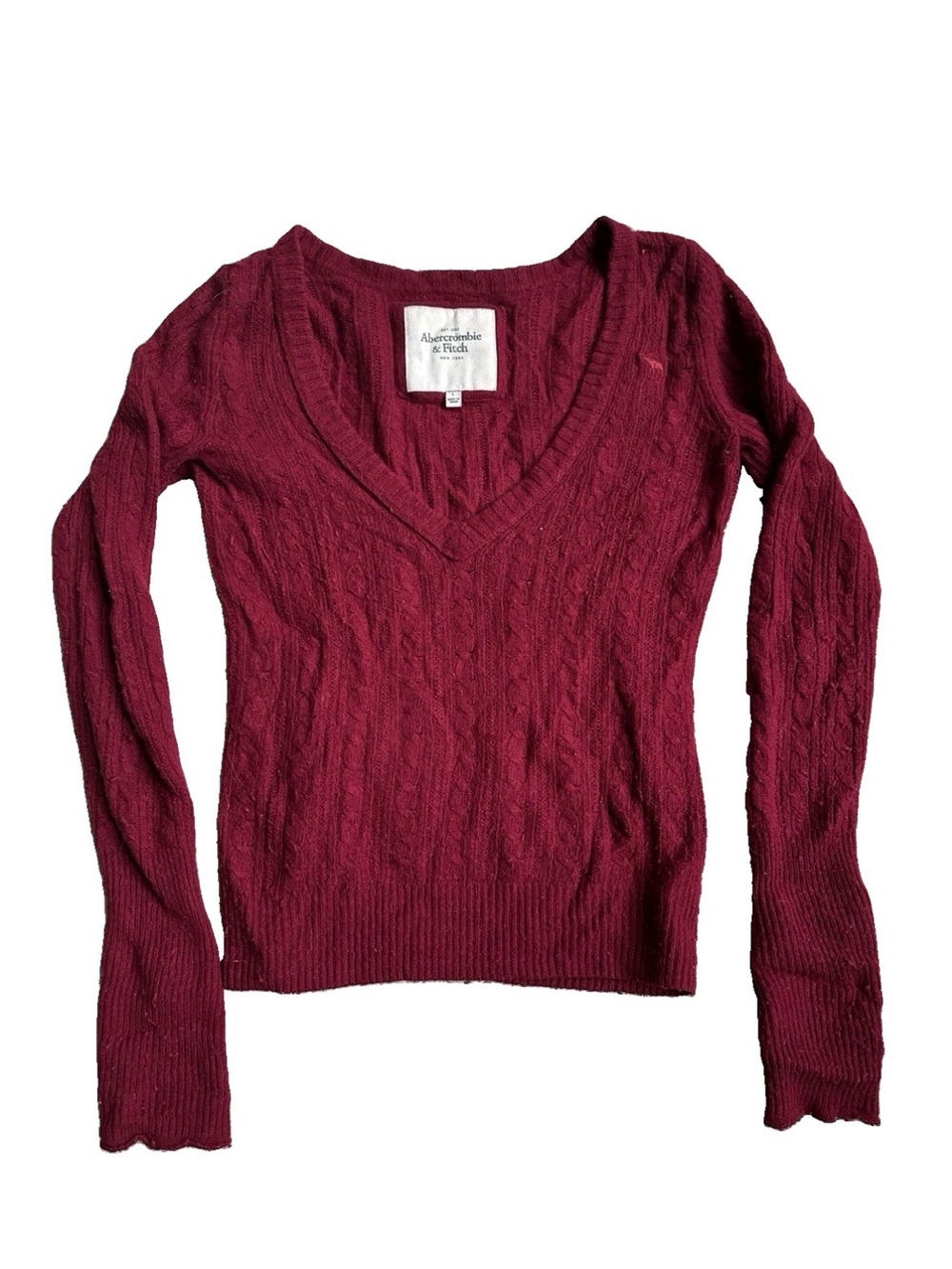 Abercrombie & Fitch Women's V-Neck  Knit Sweater - Burgundy Size Large